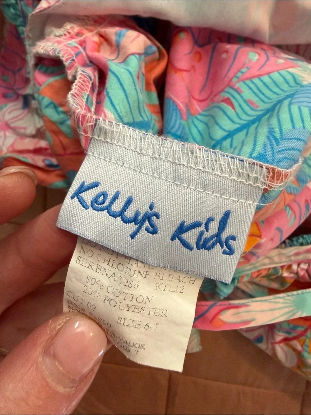 Kelly's Kids Pink Blue Tropical Print Dress